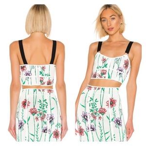 BCBGMAXAZRIA Floral White Gardenia Jacquard Cropped Knit Top L